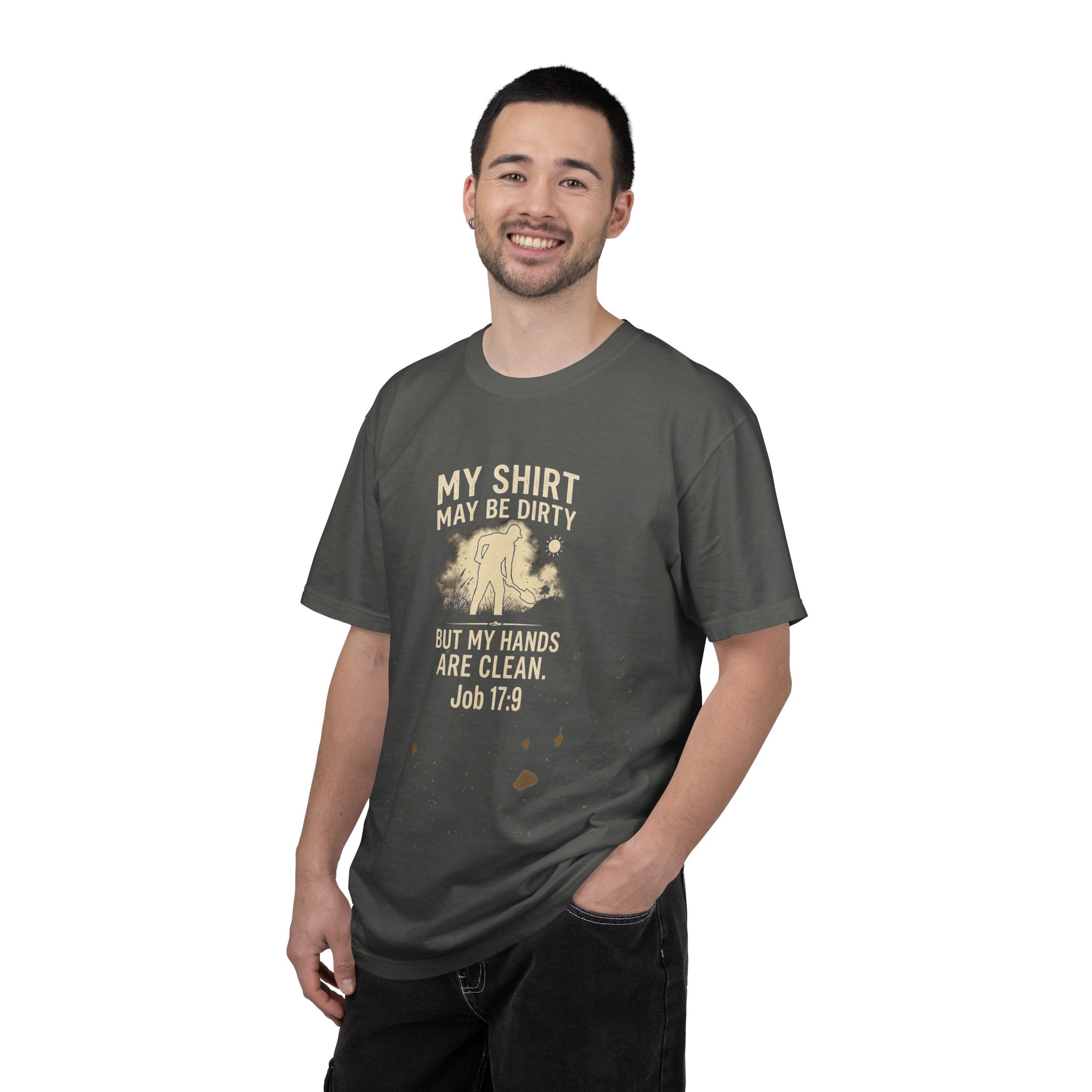 Christian Gardener T-Shirt | Dirty Shirt Clean Hands Job 17:9 Faith Tee